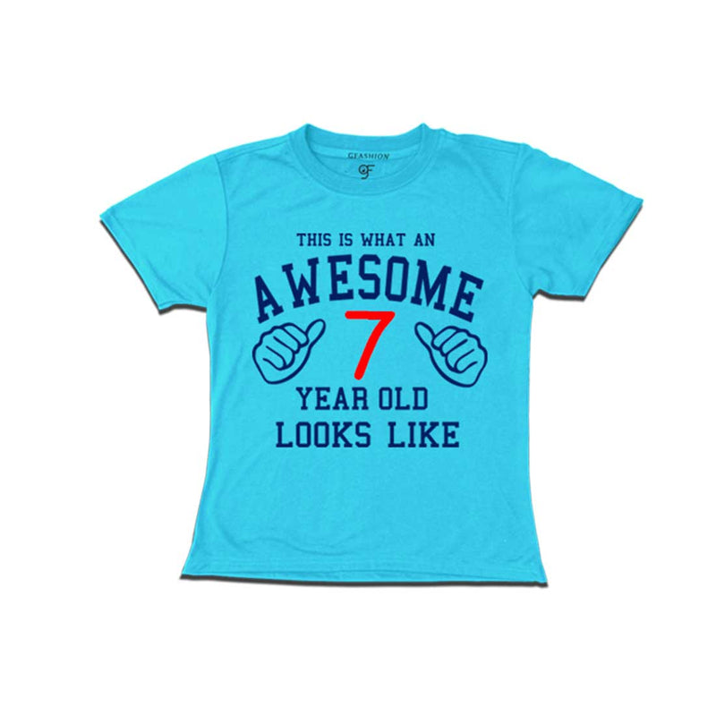 Awesome 7th Year Old Looks Like Girl T-shirt-Sky Blue-gfashion