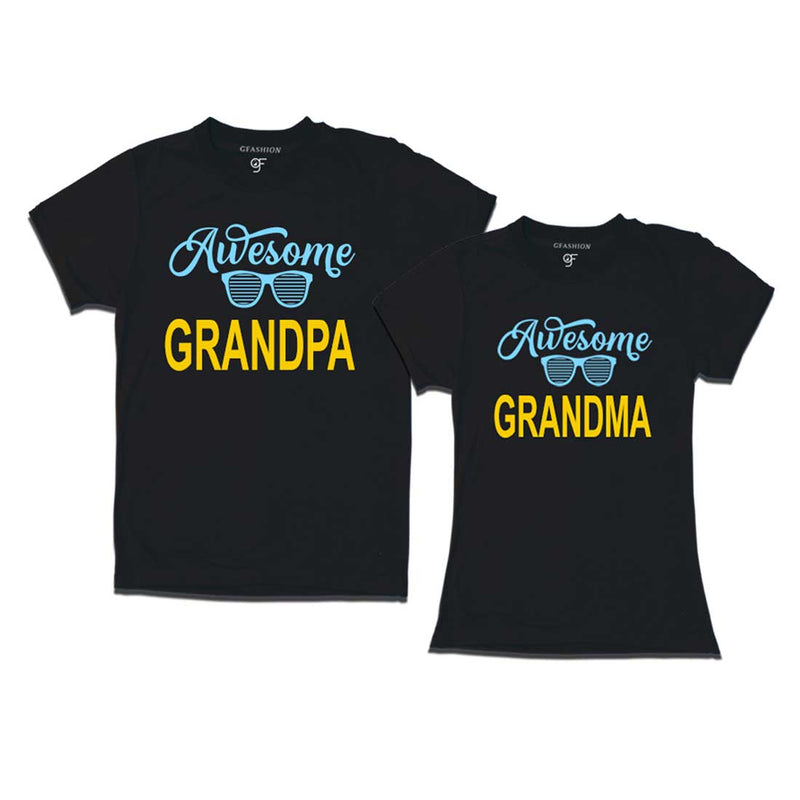 Awesome Grandpa-Grandma T-shirts-Black Color-gfashion