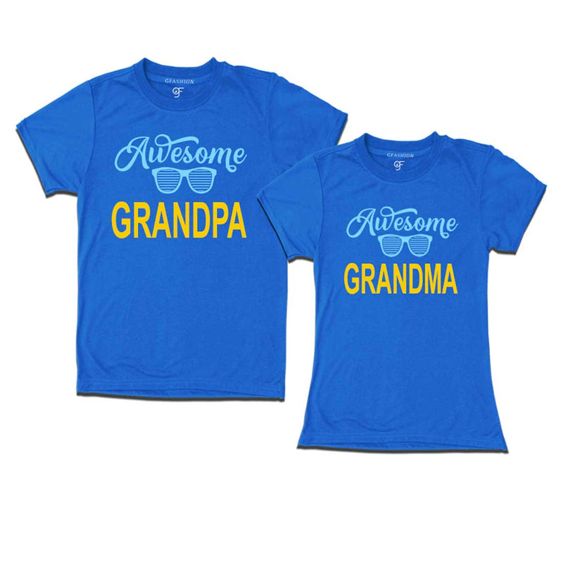 Awesome Grandpa-Grandma T-shirts-Blue Color-gfashion