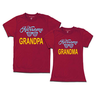 Awesome Grandpa-Grandma T-shirts-Maroon Color-gfashion