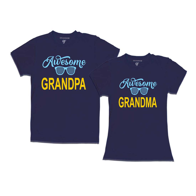 Awesome Grandpa-Grandma T-shirts-Navy Color-gfashion