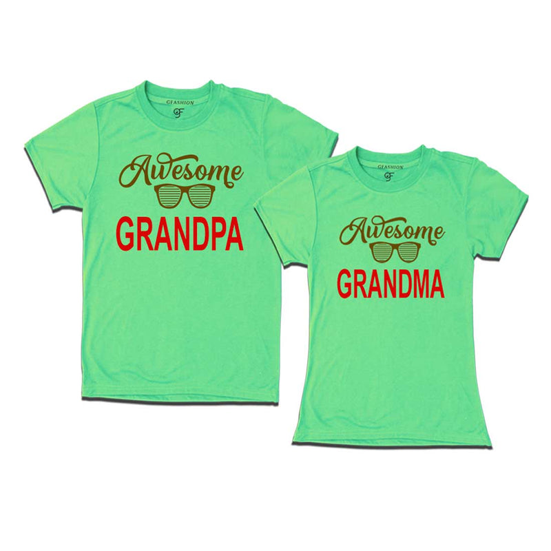 Awesome Grandpa-Grandma T-shirts-Pista Green Color-gfashion