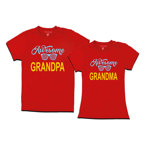 Awesome Grandpa-Grandma T-shirts-Red Color-gfashion