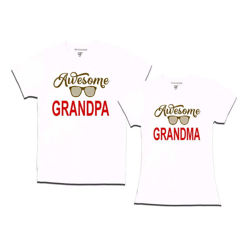 Awesome Grandpa-Grandma T-shirts-White Color-gfashion