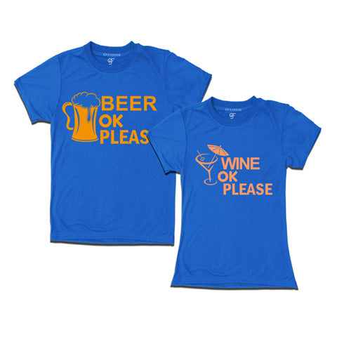 Beer ok Wine ok- Funny Couple T-shirts-Blue