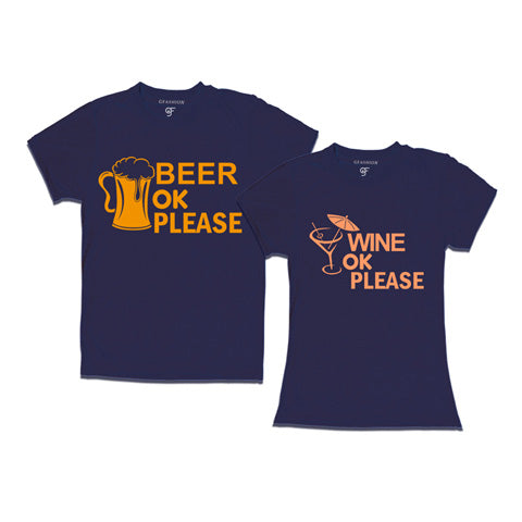 Beer ok Wine ok- Funny Couple T-shirts-Navy