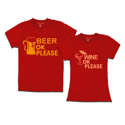 Beer ok Wine ok- Funny Couple T-shirts-Red