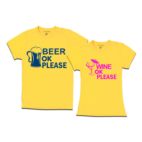 Beer ok Wine ok- Funny Couple T-shirts-Yellow