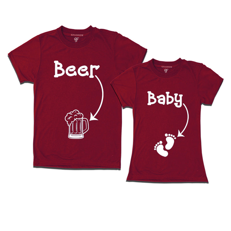 Beer Baby Maternity Couple T-shirts in Maroon Color available @ gfashion.jpg
