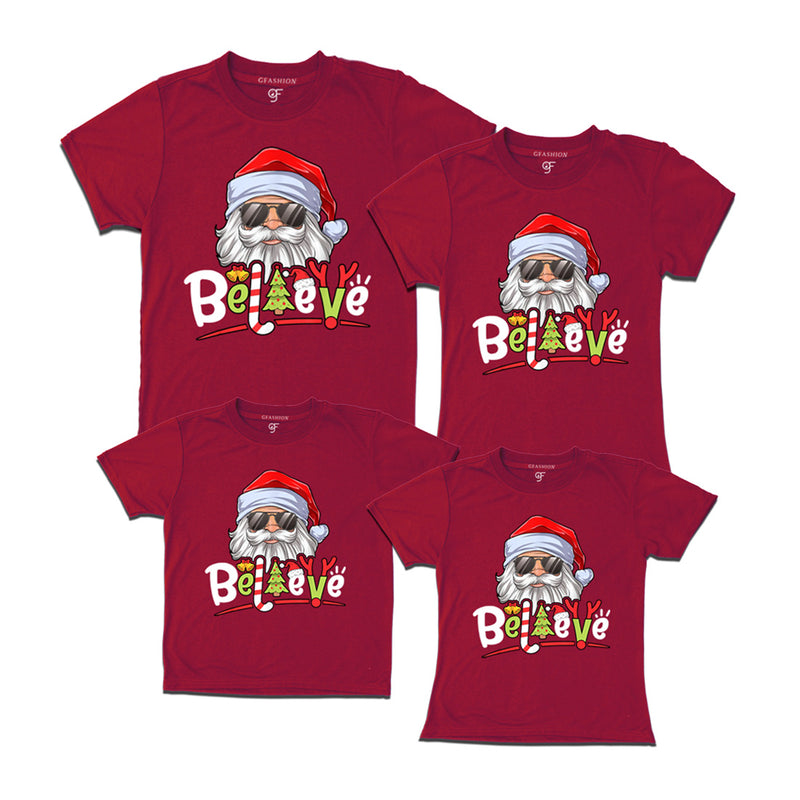 Believe Christmas Family T-shirts in Maroon Color avilable @ gfashion.jpg