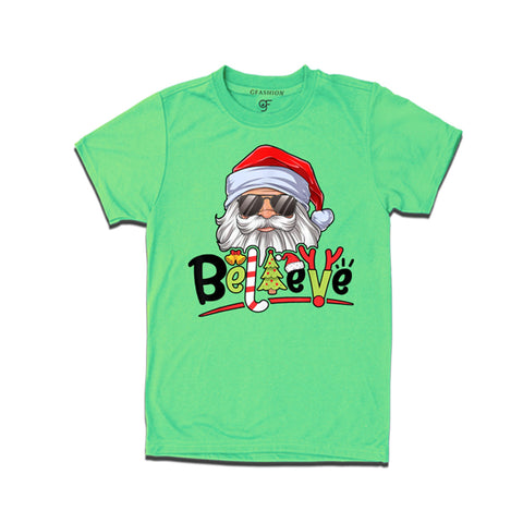 Believe Christmas T-shirt for Men-Women-Boy-Girl in Pista Green Color avilable @ gfashion.jpg