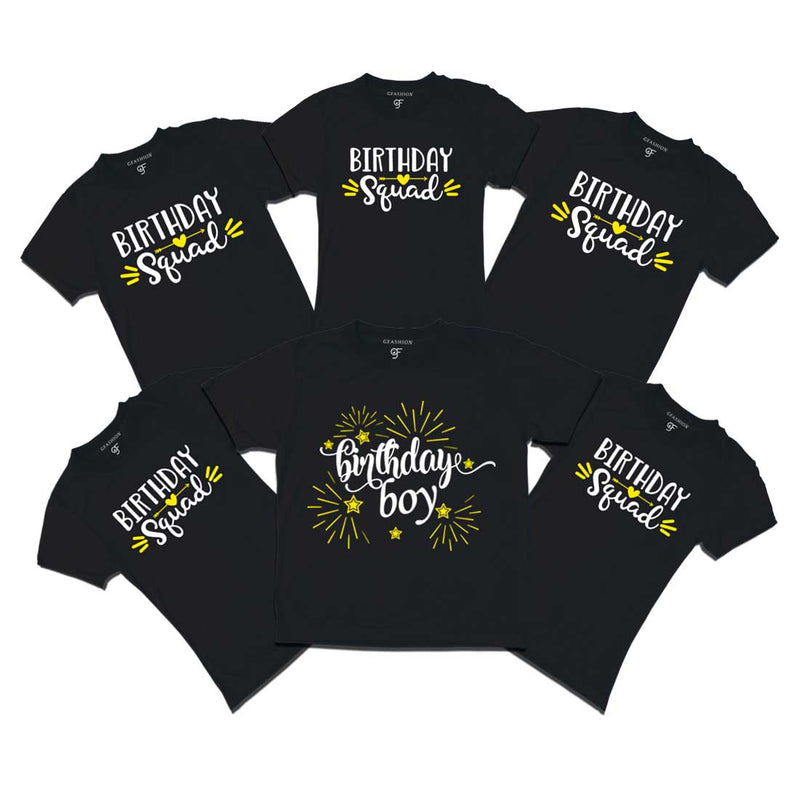 Birthday Boy T-shirts with Birthday Squad Print for family Members-Black-gfashion 