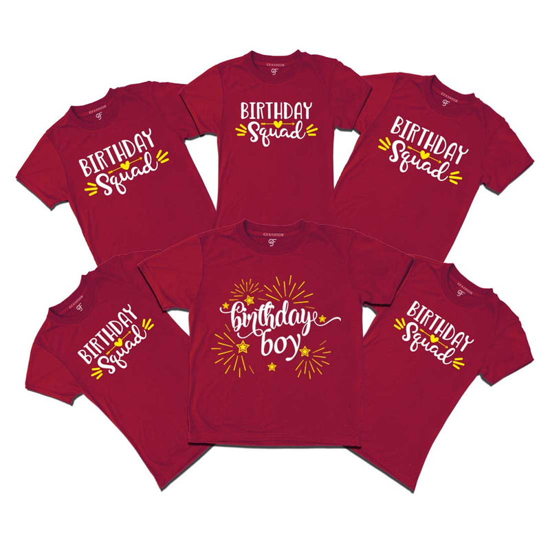 Birthday Boy T-shirts with Birthday Squad Print for family Members-Maroon-gfashion 