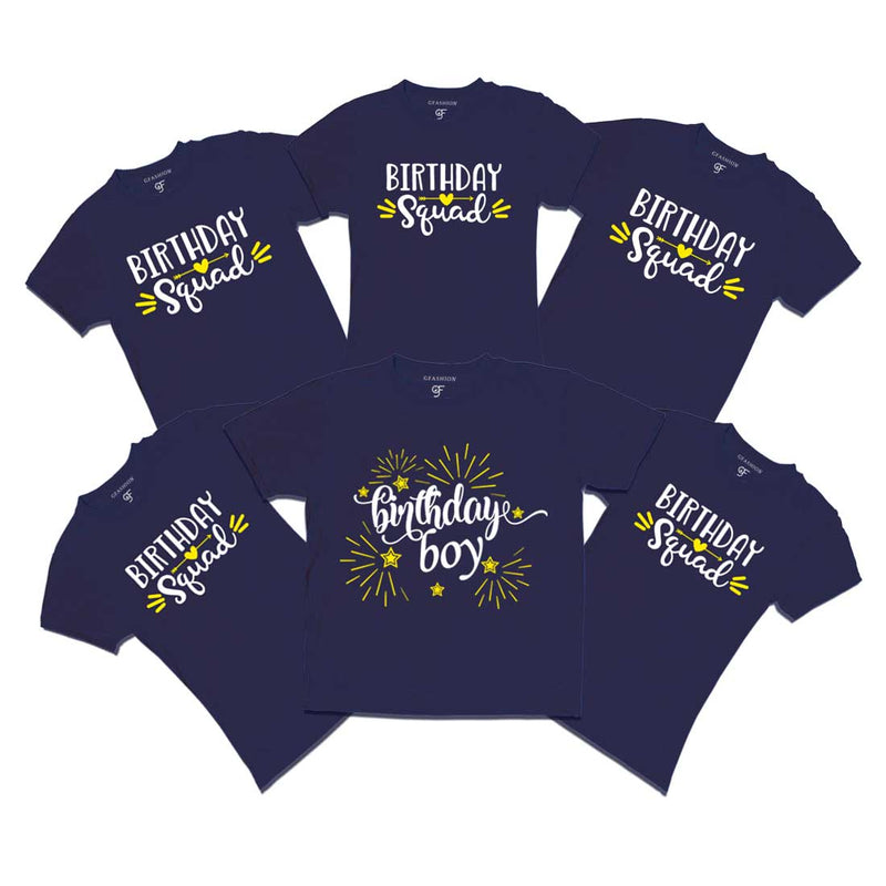 Birthday Boy T-shirts with Birthday Squad Print for family Members-Navy-gfashion 
