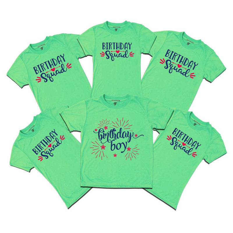 Birthday Boy T-shirts with Birthday Squad Print for family Members-Pista Green-gfashion 