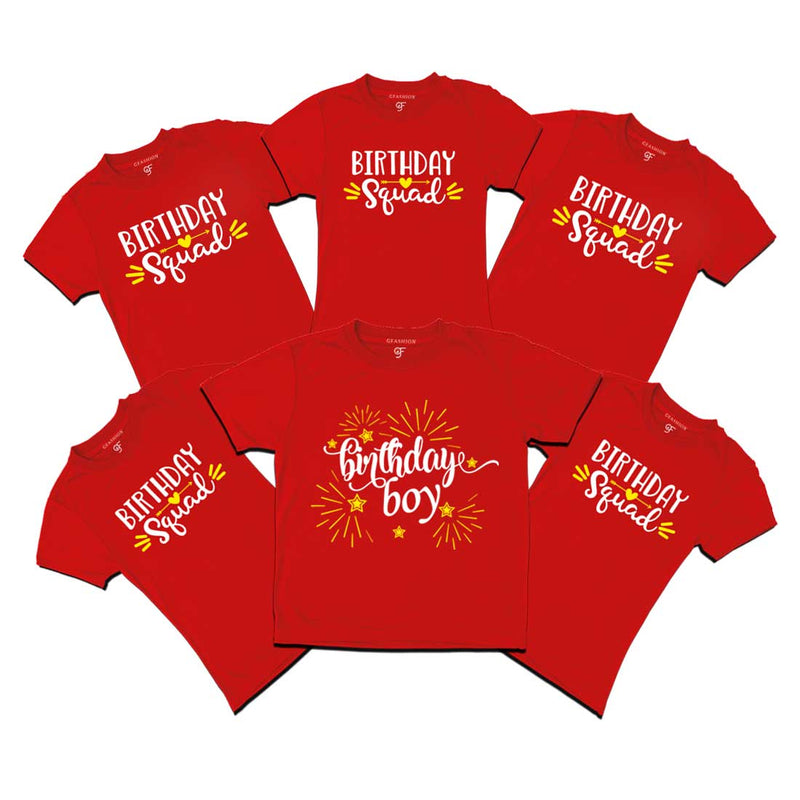 Birthday Boy T-shirts with Birthday Squad Print for family Members-Red-gfashion 