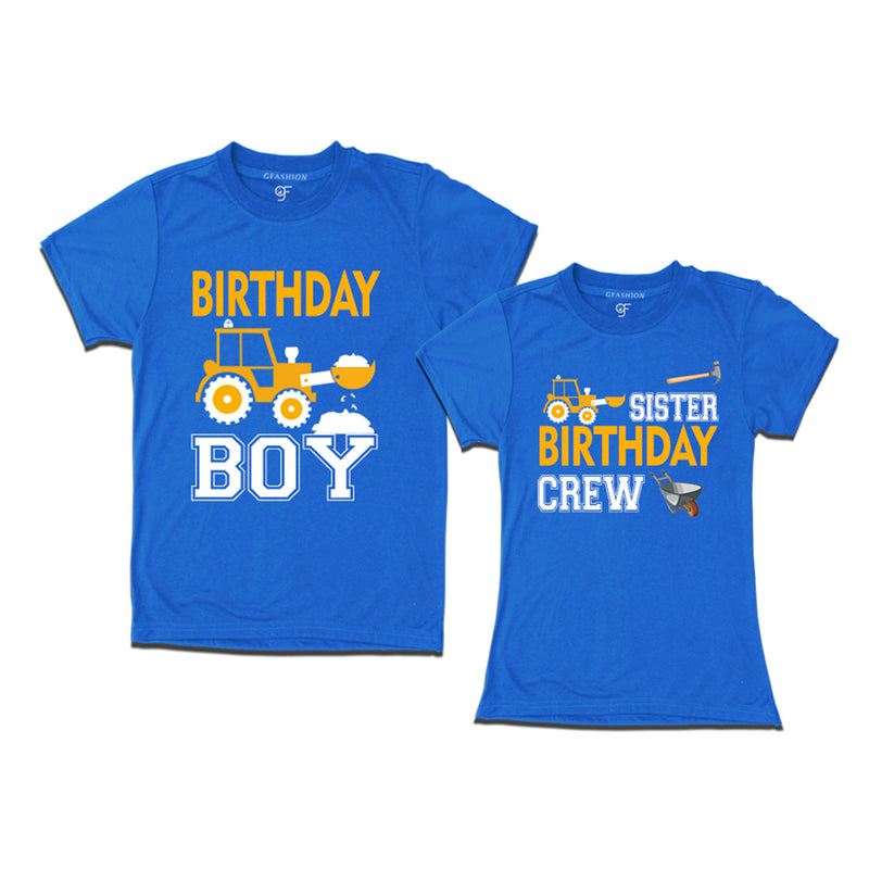 Birthday Boy With Sister -Construction Theme T-shirts in Blue Color available @ gfashion.jpg