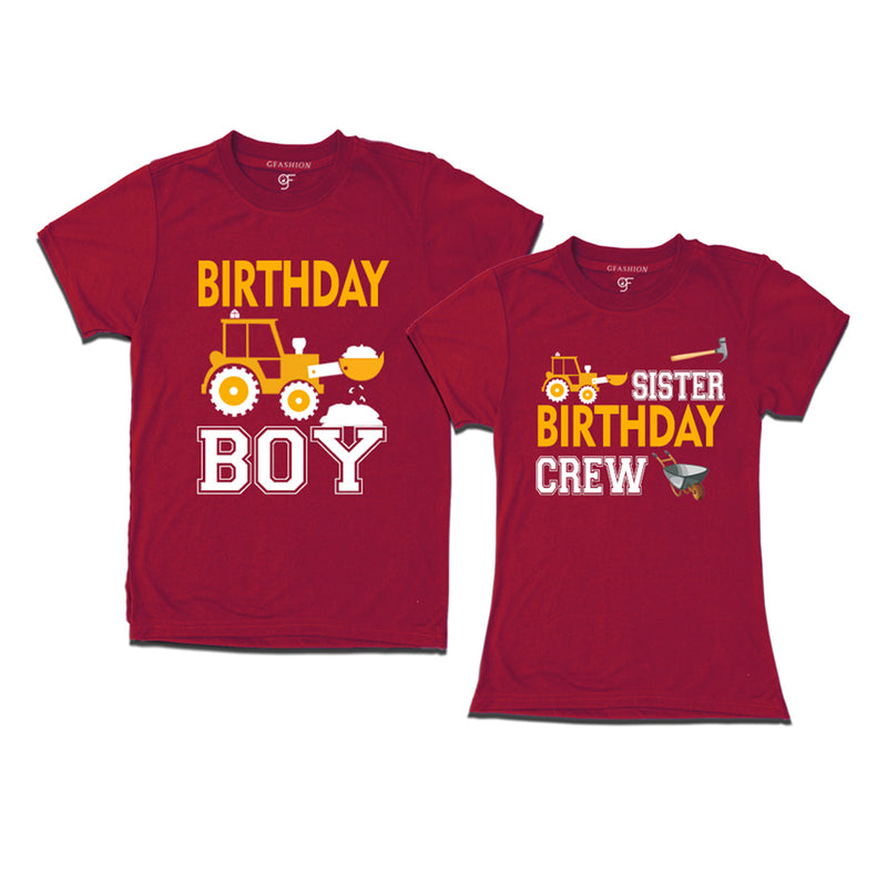 Birthday Boy With Sister -Construction Theme T-shirts in Maroon Color available @ gfashion.jpg