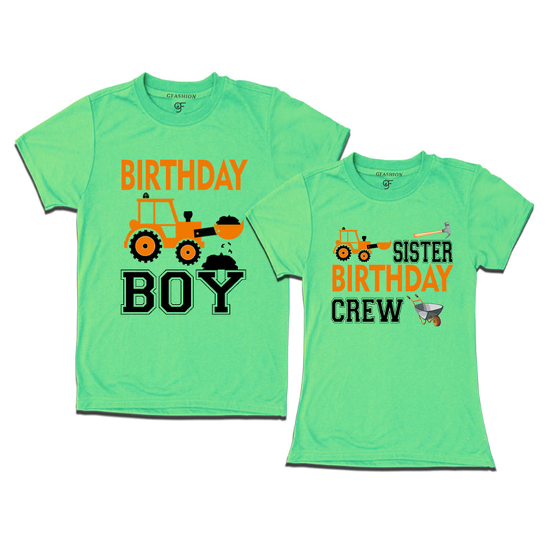 Birthday Boy With Sister -Construction Theme T-shirts in Pista Green Color available @ gfashion.jpg