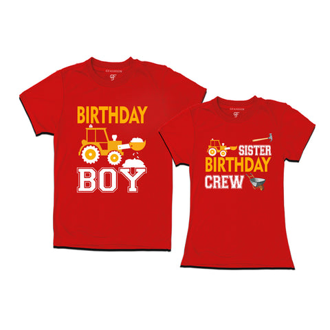 Birthday Boy With Sister -Construction Theme T-shirts in Red Color available @ gfashion.jpg