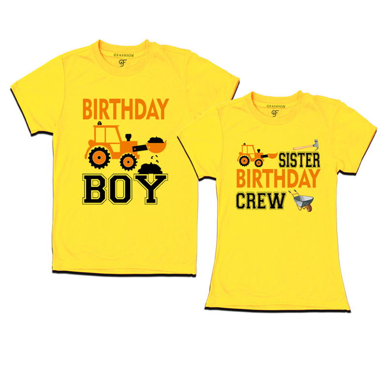Birthday Boy With Sister -Construction Theme T-shirts in Yellow Color available @ gfashion.jpg