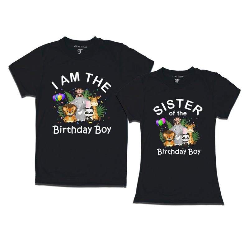 Birthday Boy With Sister -Jungle-Animal Theme T-shirts