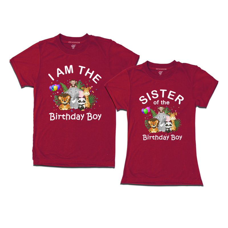 Birthday Boy With Sister -Jungle-Animal Theme T-shirts