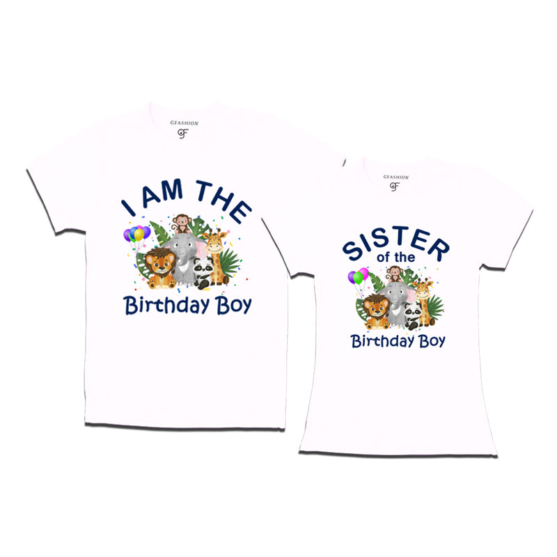 Birthday Boy With Sister -Jungle-Animal Theme T-shirts