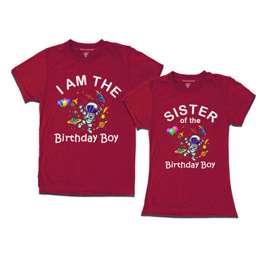 Birthday Boy With Sister -Space Theme T-shirts