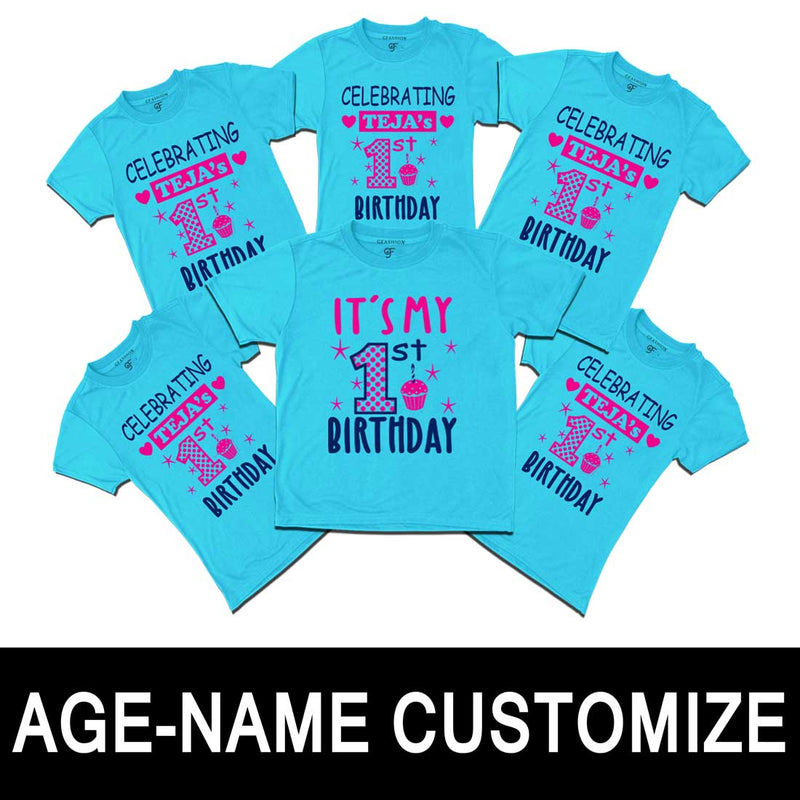 Birthday Celebration Customized T-shirts-Sky Blue-gfashion 