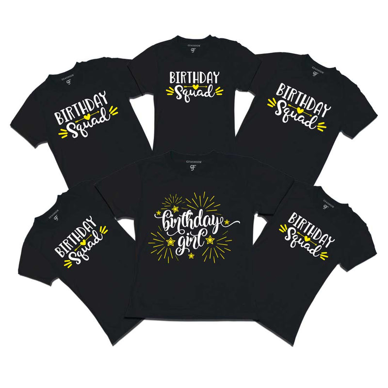 Birthday Girl T-shirts with Birthday Squad Print for family Members-Black-gfashion