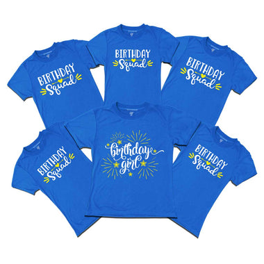 Birthday Girl T-shirts with Birthday Squad Print for family Members-Blue-gfashion