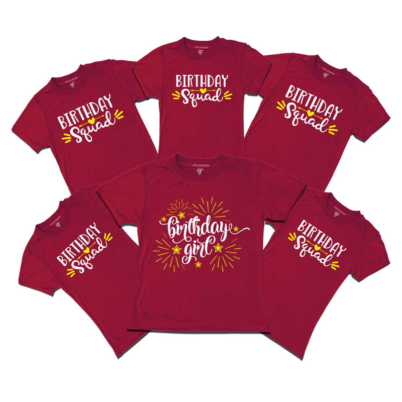 Birthday Girl T-shirts with Birthday Squad Print for family Members-Maroon-gfashion
