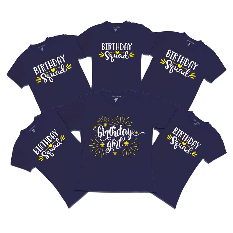 Birthday Girl T-shirts with Birthday Squad Print for family Members-Navy-gfashion