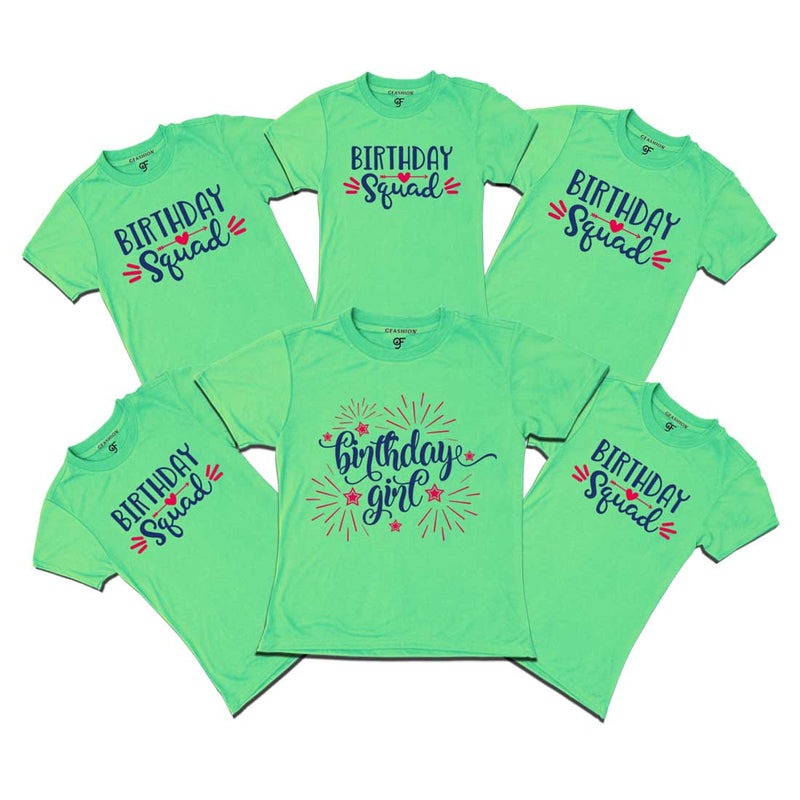 Birthday Girl T-shirts with Birthday Squad Print for family Members-Pista Green-gfashion