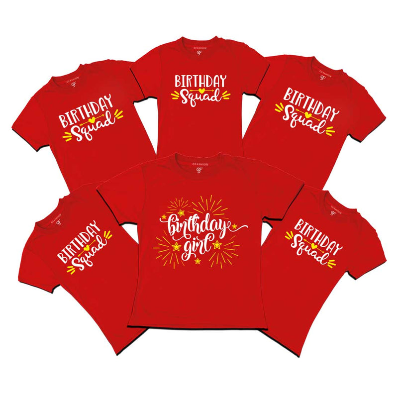 Birthday Girl T-shirts with Birthday Squad Print for family Members-Red-gfashion