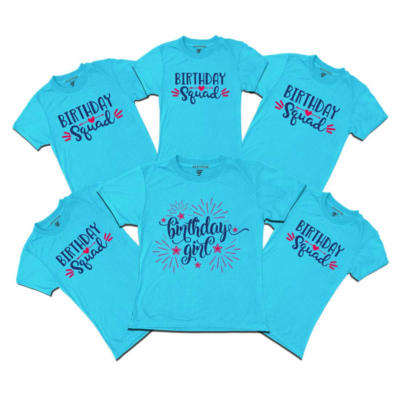 Birthday Girl T-shirts with Birthday Squad Print for family Members-Sky Blue-gfashion