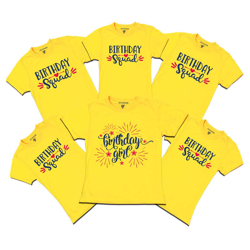 Birthday Girl T-shirts with Birthday Squad Print for family Members-Yellow-gfashion