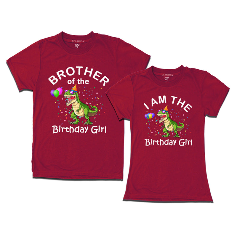 Birthday Girl With Brother -Dinosaur Theme T-shirts