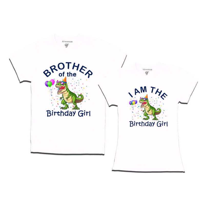 Birthday Girl With Brother -Dinosaur Theme T-shirts