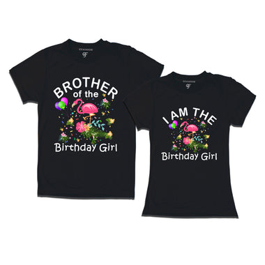 Birthday Girl With Brother -Flamingo Theme T-shirts in Black Color available @ gfashion.jpg