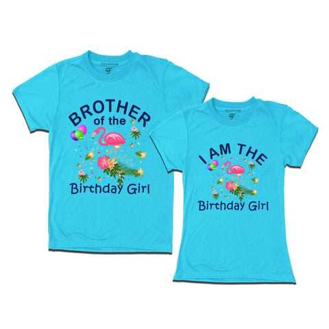 Birthday Girl With Brother -Flamingo Theme T-shirts in Sky Blue Color available @ gfashion.jpg