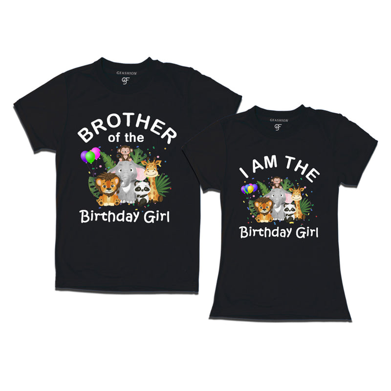 Birthday Girl With Brother -Jungle-Animal Theme T-shirts