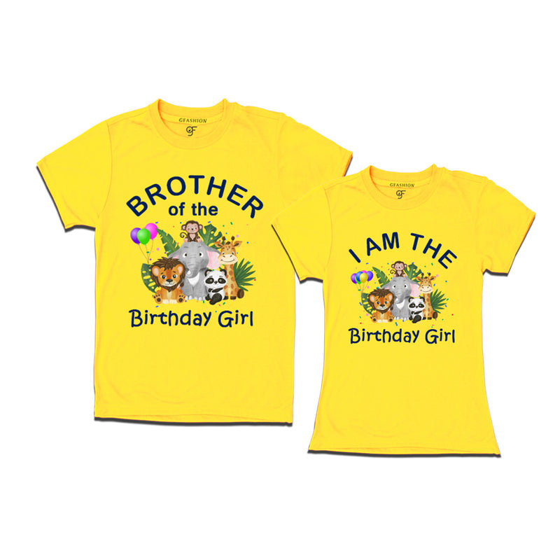 Birthday Girl With Brother -Jungle-Animal Theme T-shirts