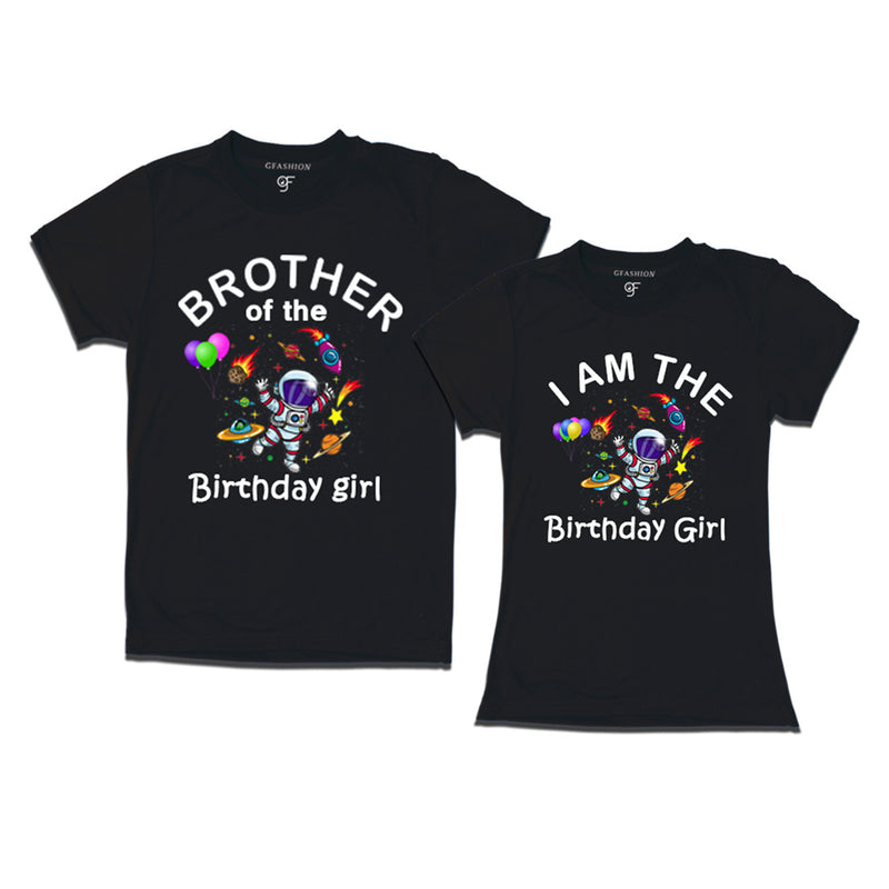 Birthday Girl With Brother -Space Theme T-shirts