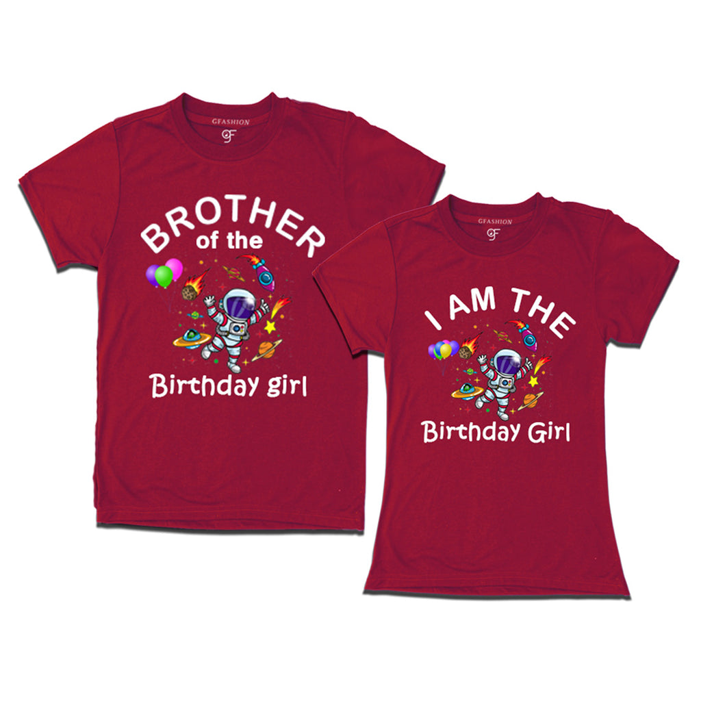 Birthday Girl With Brother -Space Theme T-shirts