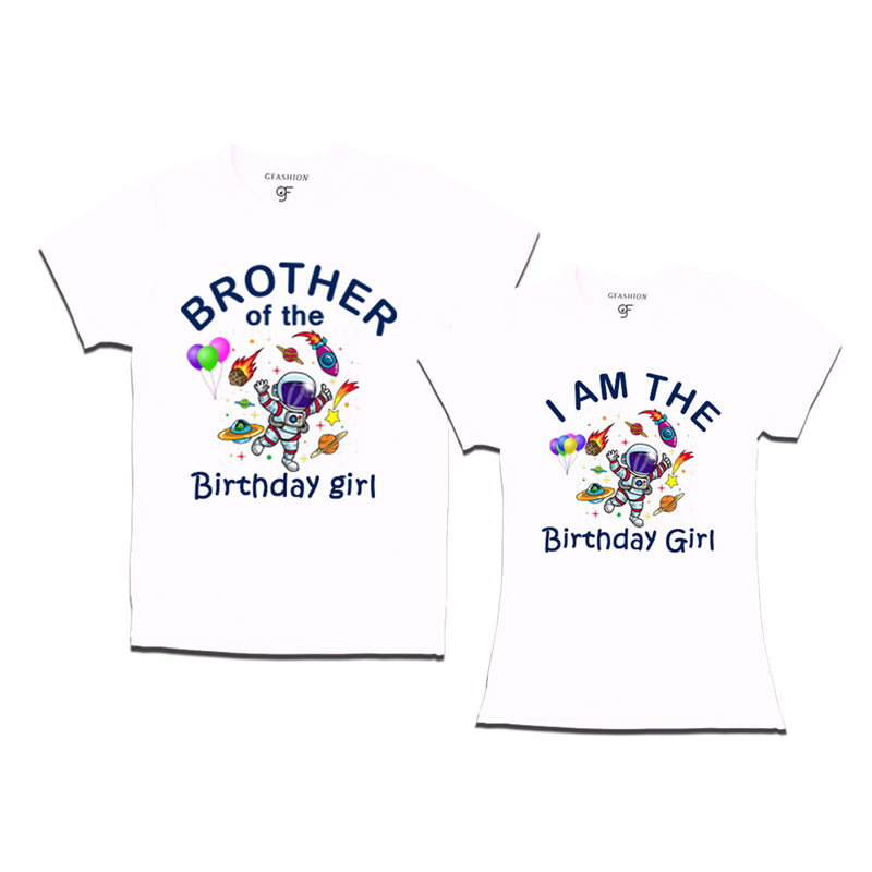 Birthday Girl With Brother -Space Theme T-shirts