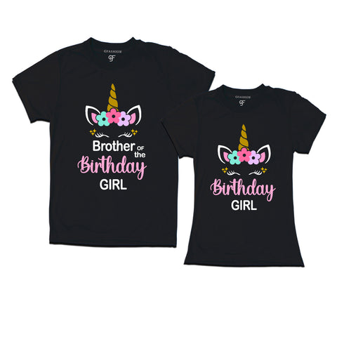 Birthday Girl With Brother -Unicorn Theme T-shirts in Black Color available @ gfashion.jpg
