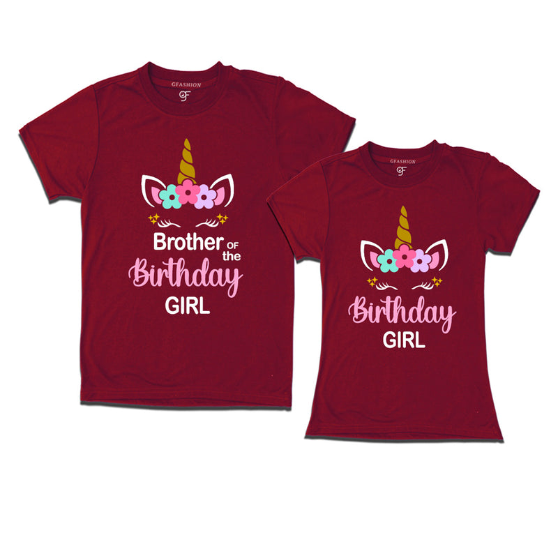 Birthday Girl With Brother -Unicorn Theme T-shirts in Maroon Color available @ gfashion.jpg