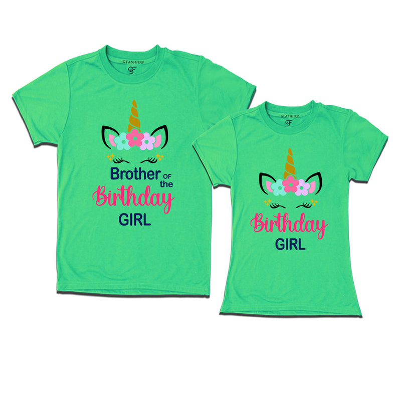 Birthday Girl With Brother -Unicorn Theme T-shirts in Pista Green Color available @ gfashion.jpg